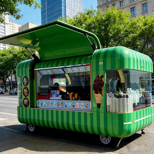 รถพ่วงขายอาหารเคลื่อนที่ทรงสี่เหลี่ยมมุมมน ทนทานต่อแรงกระแทก โครงสร้างสแตนเลสสั่งทำพิเศษ สำหรับขายขนมขบเคี้ยวและมันฝรั่งทอด - Product Image 1