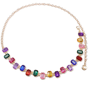 Chaîne de taille colorée en cristal pour femme, chaîne de corps tendance pour soirée, avec diamants carrés dorés, sertissage clos, en alliage de zinc, simple tour - Product Image 5