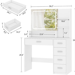 Table de toilette en bois massif de luxe léger, style chinois moderne, table de maquillage avec rangement, commode à tiroirs, lumière intégrée - Product Image 5