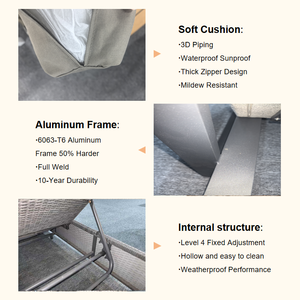 Maßgefertigte Moderne Outdoor-Möbel Verstellbare Sonnenliegen Aluminiumrahmen Hochdichter Schaumstoff Kunststoff-Holz-Armlehne Liegestuhl - Product Image 3