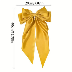 Kuachi Bán Buôn Hot Bán Satin Bow Tóc Clip Retro Thêm Lớn Rắn Màu Dài Ribbon Hai Lớp Satin Tóc Bow Clip - Product Image 2