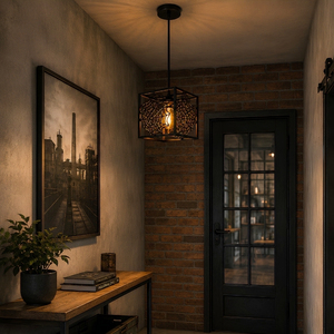Vente directe usine, Meilleure vente : Suspension industrielle simple en forme de cage, avec découpe toile d'araignée, carrée, en métal noir mat - Product Image 3