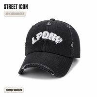 Casquette de baseball en jean délavé vintage, broderie 3D en relief, 6 panneaux, style Dad Hat, unisexe, visière incurvée, pour concerts, voyages, usage décontracté