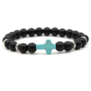 Charm Stone Bracelet Cross Black Beaded Bracelets Handmade Men Women Prayer Fitness <strong>Chain</strong> Couple Jewelry Gift - Product Image 5