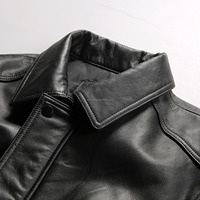 Hiver Chaud Pas Cher Casual Imperméable Coupe-Vent Noir Manteau pour Hommes Manteau en Cuir de Chèvre Loisirs Vestes en Duvet en Cuir Véritable