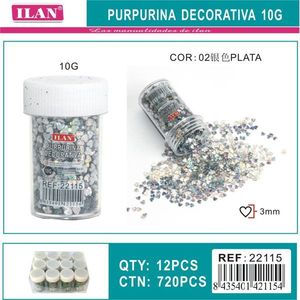 Glitter Decorativo Ilan 10G Colore Argento Paillettes da 3mm per Lavori Artigianali - Product Image 1