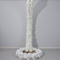 Modern Luxury White Rose Artificial Flower Set Curved Hanging Basket Metal Stand Customized Wedding Event Backdrop Stage