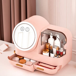 Pink Cute Makeup Organizer with LED Mirror and Dustproof Drawer - Product Image 1