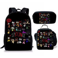 Ensemble de sacs à dos trois pièces imprimés DIY Rhythm Box Sprunki, sac repas et trousse à crayons pour étudiants, motif dessin animé personnalisé, doublure en polyester