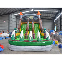 Toboggan aquatique gonflable triple piste Dinosaur Jungle avec piscine, toboggan gonflable pour enfants et adultes, idéal pour les fêtes et les jeux aquatiques commerciaux