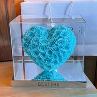 Boîte à fleurs en acrylique Forever, fleurs réelles préservées, cadeaux, roses éternelles, ours en peluche, bouquet