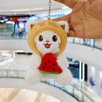 Porte-clés en peluche chat brodé porte-bonheur mignon, mini jouet en peluche chat, pendentif de sac motif fruit (ananas, fraise), cadeau