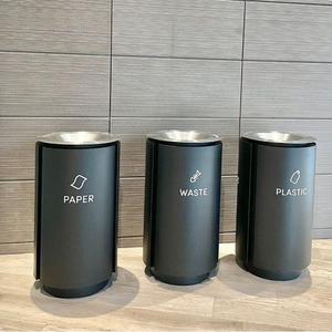 Outdoor Cylindrical Metal Dust <b>Bin</b> with Removable Inner Bucket Minimalist Standing Waste <b>Bin</b> for Parks and <b>Gardens</b> - Product Image 3