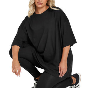 Camiseta de mezcla de algodón suave y cómoda para mujer, talla grande, ajuste holgado con decoración bordada, hombro caído, ropa informal diaria - Product Image 1