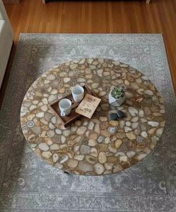 Table basse de luxe moderne en agate, plateau de table à manger en pierre semi-précieuse naturelle pour la maison, le bar ou le restaurant, décorative - Product Image 1