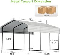 Abri de voiture en métal robuste et durable 10x15 pieds, toit en acier galvanisé, base renforcée avec revêtement PVC, auvent de garage toutes saisons pour une seule voiture
