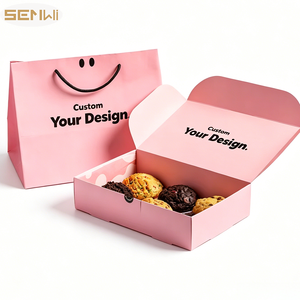 Custom Logo Pink <strong>Cookie</strong> <strong>Box</strong> with Matching Smile Paper Bag, Recycled Cardboard Bakery Packaging Set for <strong>Cookies</strong> &amp; Treats - Product Image 1
