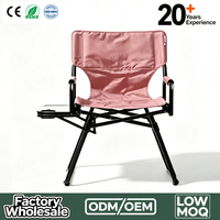 Chaise pliante de réalisateur en acier avec logo personnalisé et table latérale, siège compact de loisirs extérieur en Oxford 600D