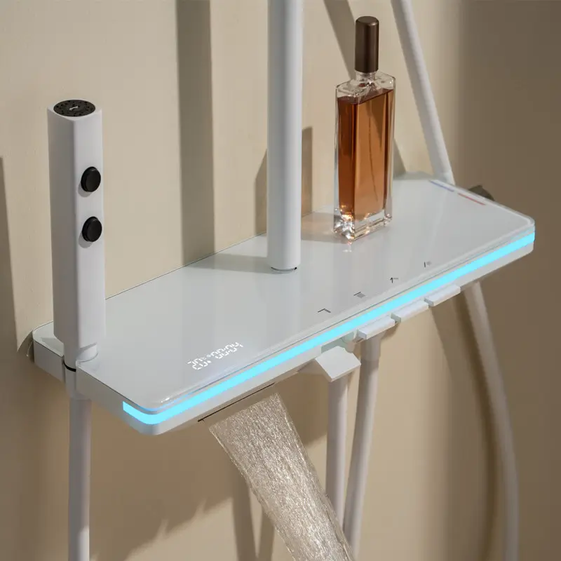 TikTok Novo Estilo de Alta Qualidade Piano Chave LED Shower Set 4 Funções Latão Termostático Banheiro Torneira Do Chuveiro Set