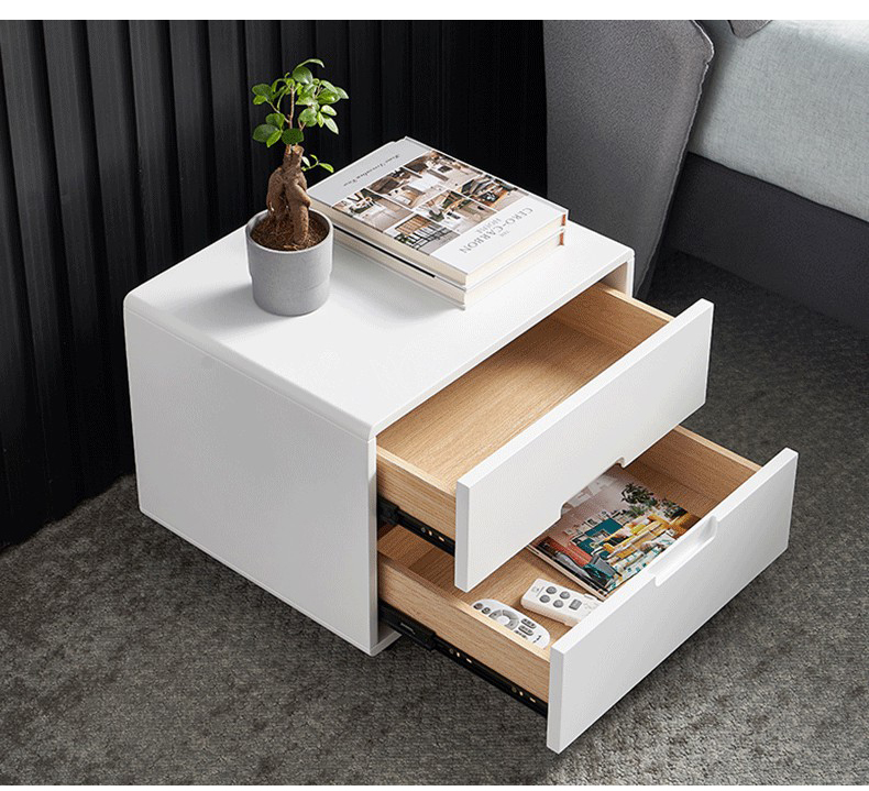 Modern white solid wood bedside table nightstand with drawers bedroom furniture