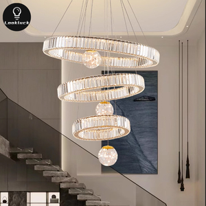 Grande <span class=keywords><strong>lampadario</strong></span> di cristallo moderno elegante elegante Design ad anello per scala moderna di lusso regolabile in altezza - Product Image 5