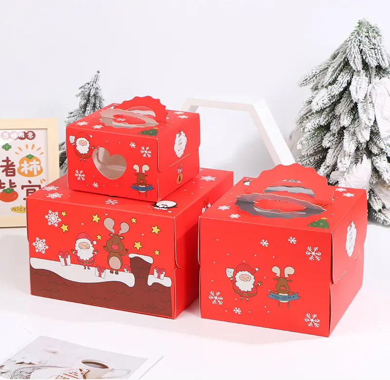 China Factory Price Christmas Special Bakery Box Window Cake Boxes 10x10x6 Inch With Handles