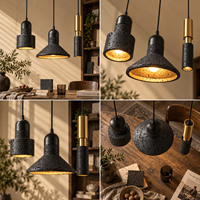Lampe suspendue en pierre de travertin noir E27 réglable pour îlot de cuisine, salle à manger, décoration intérieure