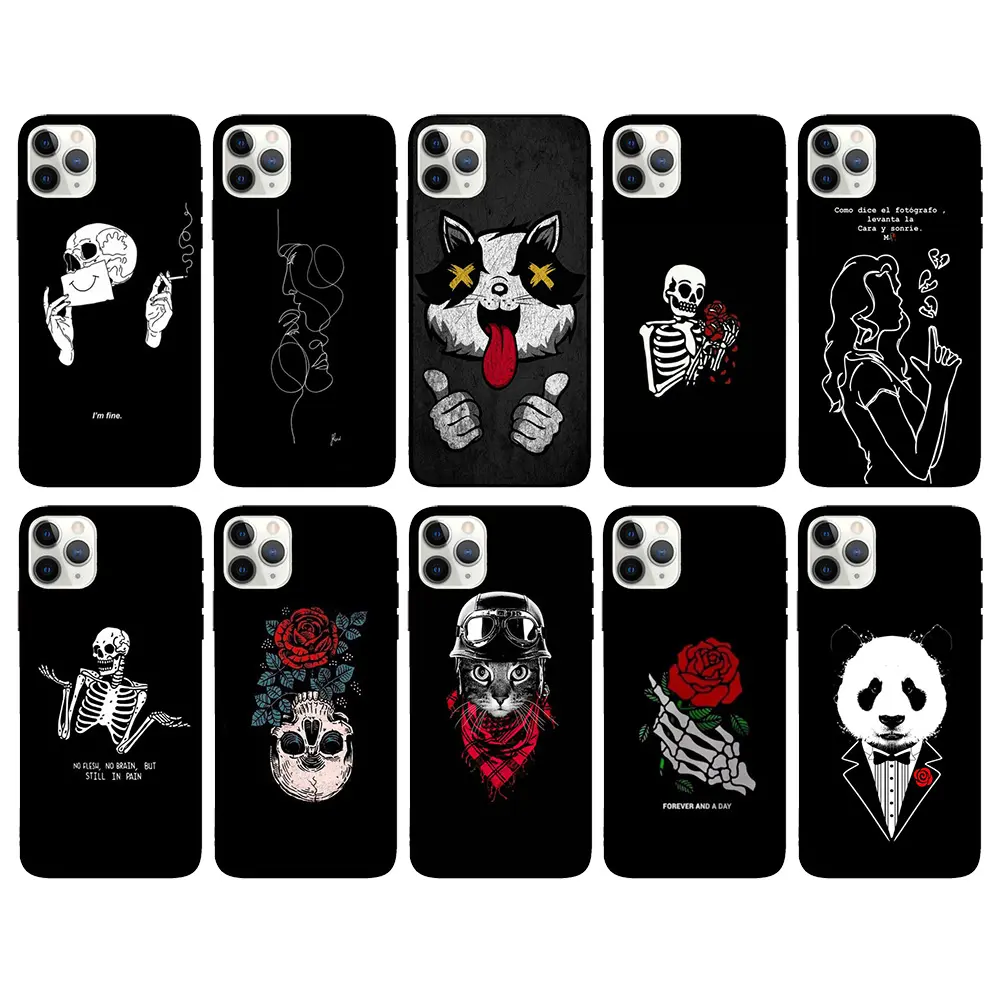 Wholesale Silicone Anti-Fall Phone Cover Cute Cartoon Cat Rose Flower Skull Case for Apple iPhone 7 8 Plus X XR XS 11 12 Pro
