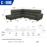MANWAH CHEERS Wohnzimmer-Möbelset Elektrisches Relaxsofa Zero Wall Echtleder Modulares Ecksofa mit Stauraum Chaiselongue