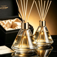 Bouteille en verre conique ronde transparente vide de 100 ml et 200 ml pour diffuseur à bâtonnets, rechargeable, pour aromathérapie et parfum, avec logo personnalisé - Vente en gros