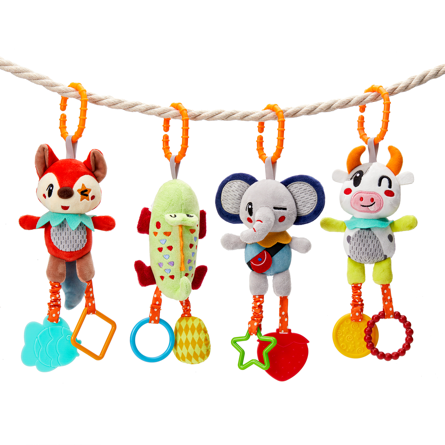 Tumama Kids Plush Baby Bed Hanging Rattle Crib&Car Seat Toy Animal Soft Baby Stroller Toys Sensory Hanging Rattle Toy Set