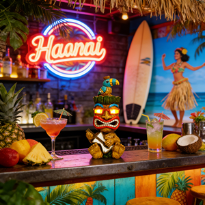 Statue Tiki à énergie solaire avec <span class=keywords><strong>perroquet</strong></span> et ukulélé - Œil LED lumineux, parfait pour la décoration de patio <span class=keywords><strong>tropical</strong></span> nocturne et l'éclairage d'accentuation de bar Tiki - Product Image 1