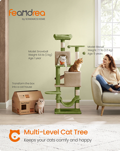 <span class=keywords><strong>Feandrea</strong></span> Arbre à chat multi-niveaux en peluche de 151 cm de haut avec 5 poteaux à gratter, vert herbe et marron camel - Product Image 2
