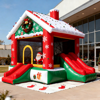 Château gonflable géant de Noël avec toboggan, thème parc d'attractions, maison de bonhomme de neige gonflable pour Noël 2025