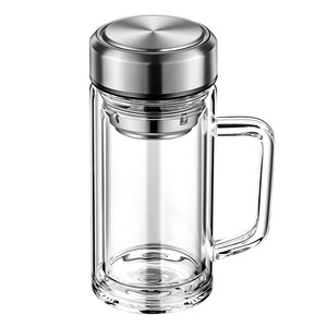 <b>Double</b> <b>Walled</b> Glass <b>Mug</b> With Handle 304 Stainless Steel Tea Strainer Cover Household Tea Water Cup For Afternoon Tea - Product Image 2