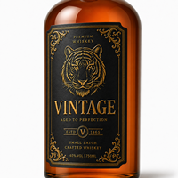 Etiqueta Personalizada Vintage para Licores con Estampado Dorado para Vino, Whisky, Tequila y Promoción de Marcas de Lujo - Autoadhesiva con Forma Personalizada