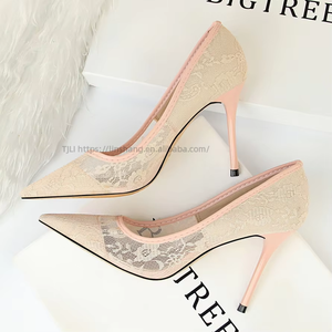 Chaussures simples sexy amincissantes à talons hauts, légères, tendance estivale, à découpe peu profonde, en maille et dentelle, pour femmes - Product Image 5