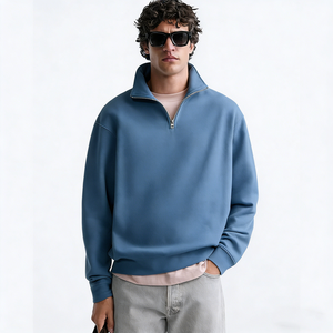 Pull-over décontracté en maille à col montant pour homme, 250 g/m², avec demi-fermeture éclair, manches longues, coupe ample, vente en gros - Product Image 3