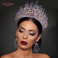 Diadèmes et couronnes de mariée brillantes faites à la main YouLaPan, entièrement en cristal, coiffure de mariage pour les mariées, bandeaux de mariage uniques HP193