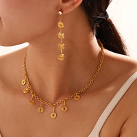 Parure de bijoux en acier inoxydable plaqué or, style vintage, avec boucles d'oreilles pendantes à motif cercle et pompon, collier et bracelet de cheville pour femme, idéale pour les fêtes et les cadeaux