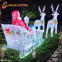 Décorations de Noël commerciales géantes en métal 3D en forme de renne et de traîneau, motif lumineux LED, L:6M