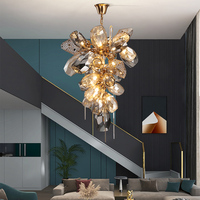Haute qualité postmoderne luxe lumières hôtel Loft vitreux escaliers lustre décor or verre cristal lampes suspendues