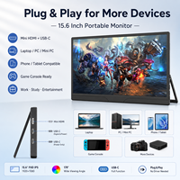 Monitor Portátil USB-C de 15.6 Pulgadas, 1920x1080 IPS, Pantalla de Viaje para Laptop, PC, Teléfono, Consola de Juegos, con Cubierta Inteligente y Soporte