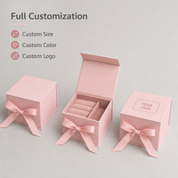 Boîte cadeau pour bijoux, rose pastel, ruban satiné mat, nœud pliable, taille personnalisée pour bagues, boucles d'oreilles, emballage cadeau pour les fêtes, provenant de l'usine