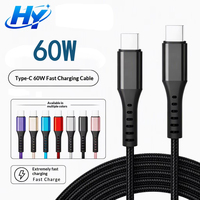 Câbles tressés double Type-C 60W à charge rapide et transfert de données avec certification CE RoHS pour accessoires de téléphones mobiles iPhone