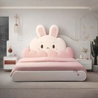 Mädchen-Schlafzimmerbett mit Plüschbezug in Rosa-Weiß, Weichen Abgerundeten Kanten und Dekorativen Cartoon-Akzenten