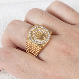 Nhẫn titan mạ vàng kiểu dáng Hip Hop, đính đá, dành cho nam - Product Image 2