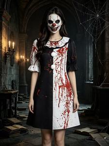 Disfraz de Payaso de Terror de Halloween para Pareja, Mono Negro y Blanco con Salpicaduras de Sangre, Traje de Cosplay con Logotipo Personalizado para Fiesta - Product Image 6