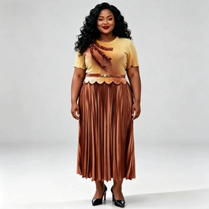 Vestido Elegante <span class=keywords><strong>de</strong></span> Talla Grande con Volantes en el Hombro y Cintura Festoneada, Moda Modesta, Venta al por Mayor, Vestido Plisado Miyake, Directo <span class=keywords><strong>de</strong></span> Fábrica - Product Image 4