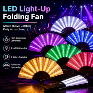 Éventails à main LED lumineux de 33*64cm, grands, avec lumière dorée, en bambou et à brins scintillants - Product Image 1